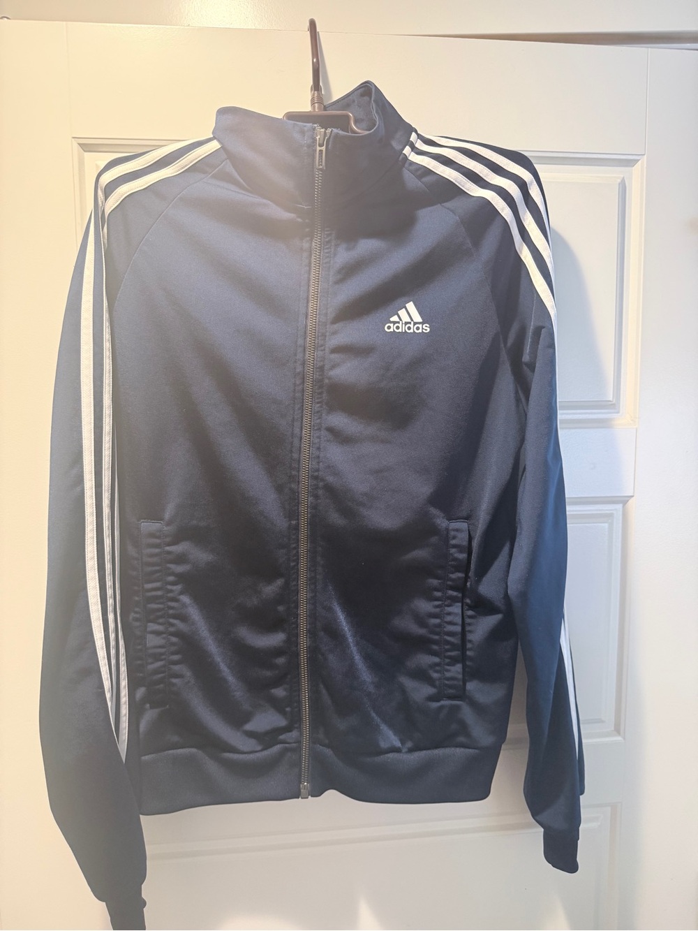 Adidas Men's Navy Track Jacket with White Stripes